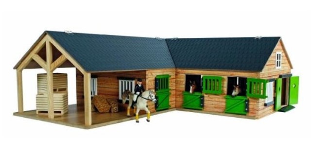 Horse Cornerstable with 3 boxes en Shed - 1:24